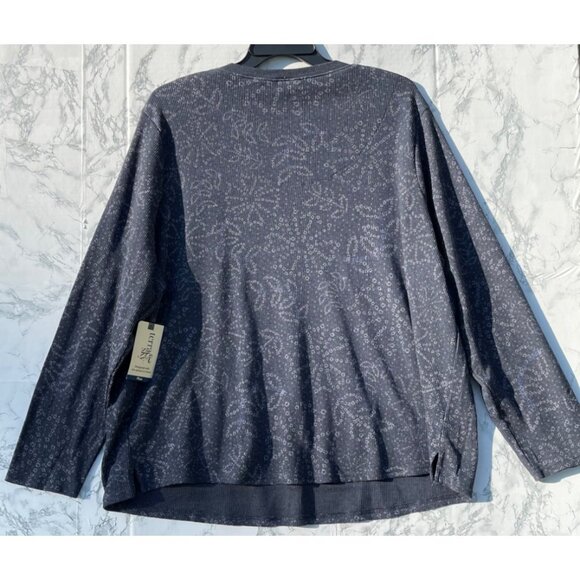 Terra & Sky Womens 4X Waffle Knit Henley Top Navy Blue With Subtle Floral Print - Picture 3 of 6